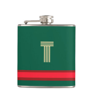 Personalise With Your Initial Green + Red Stripe Hip Flask