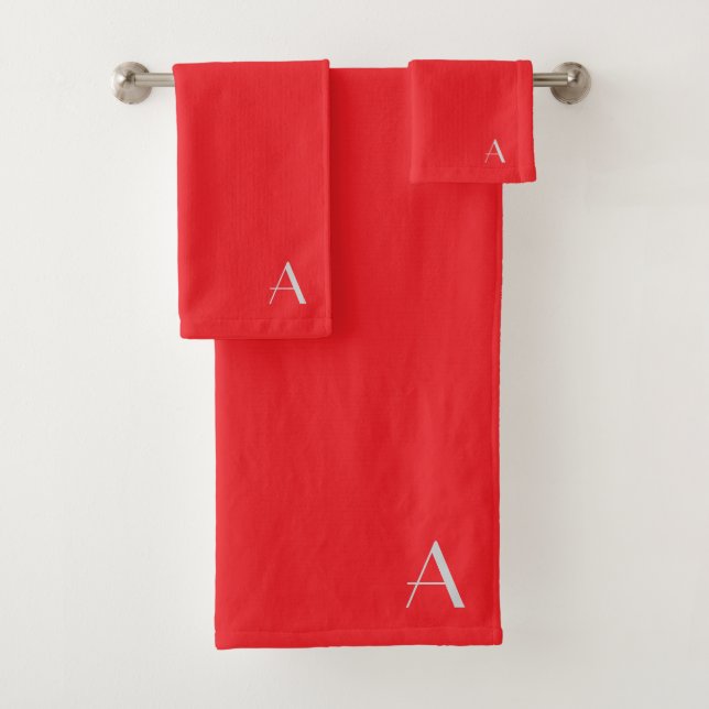 Personalise With Your Initial Red  Bath Towel Set (Insitu)