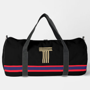 Personalise With Your Initial Red Stripe Black  Duffle Bag