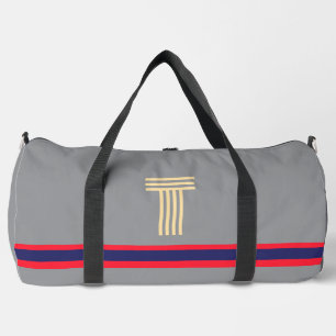 Personalise With Your Initial Red Stripe Grey Duffle Bag