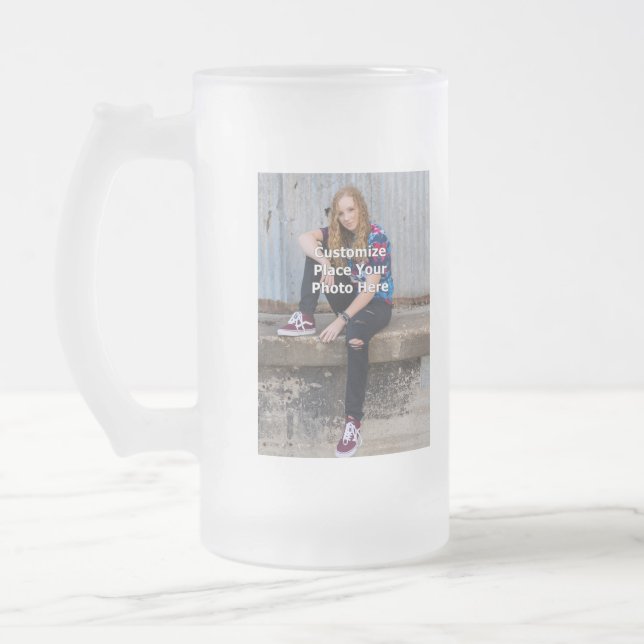 Personalise With Your Photo Frosted Glass Beer Mug (Left)