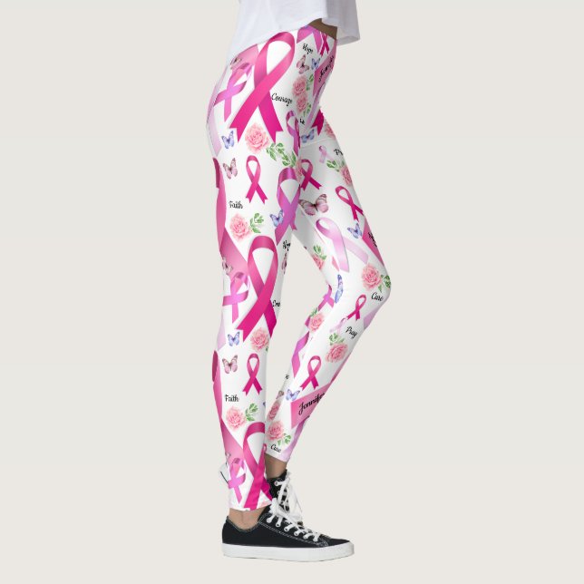 Personalise Words Name Pink Ribbon Breast Cancer Leggings (Right)