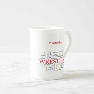 Personalise, Wrestling Coach Thank You in Words Bone China Mug