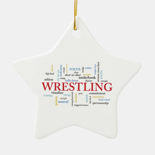 Personalise, Wrestling Coach Thank You in Words Ceramic Tree Decoration (Front)