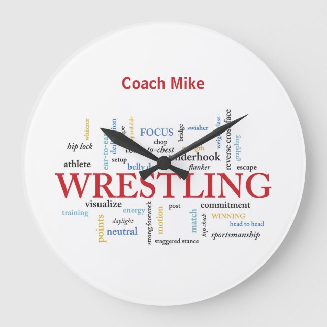 Personalise, Wrestling Coach Thank You in Words Large Clock (Front)