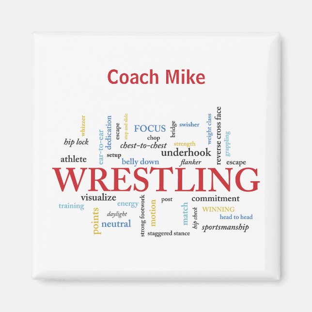 Personalise, Wrestling Coach Thank You in Words Magnet (Front)