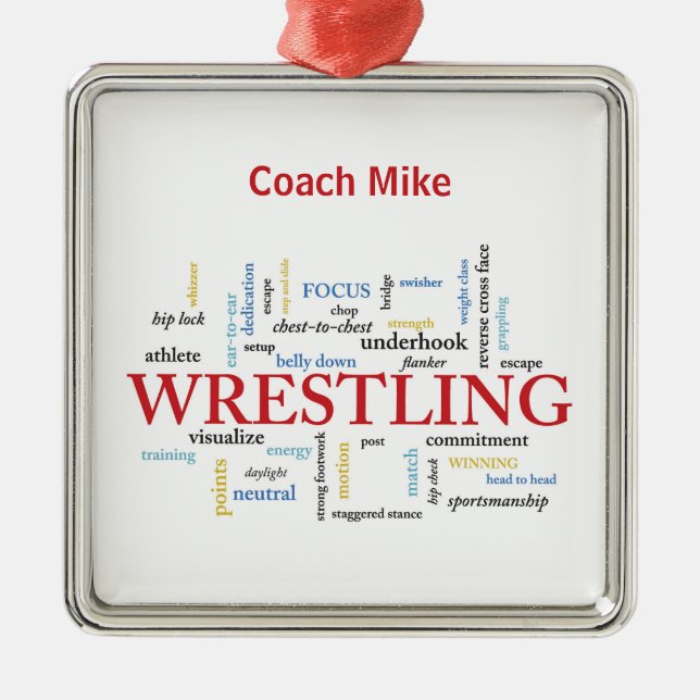 Personalise, Wrestling Coach Thank You in Words Metal Tree Decoration (Front)