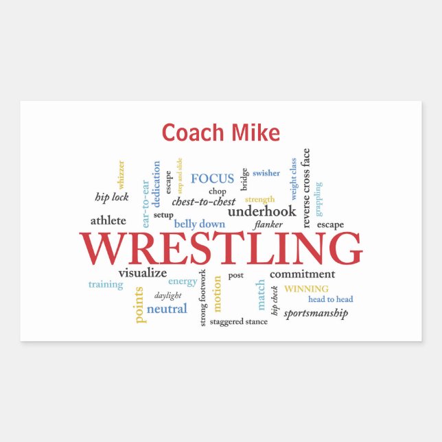 Personalise, Wrestling Coach Thank You in Words Rectangular Sticker (Front)
