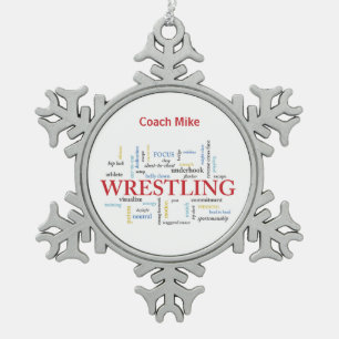 Personalise, Wrestling Coach Thank You in Words Snowflake Pewter Christmas Ornament
