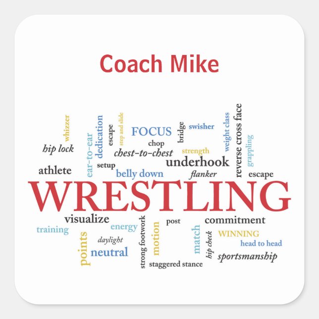 Personalise, Wrestling Coach Thank You in Words Square Sticker (Front)