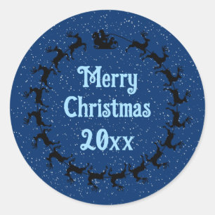 Personalise YEAR Santa's Sleigh Delivery Blue Classic Round Sticker