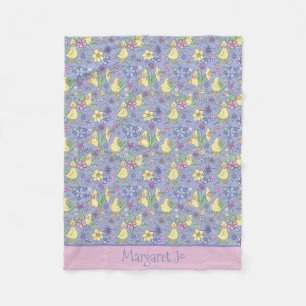 Personalise Yellow Duckling Wildflowers Cute Kids Fleece Blanket