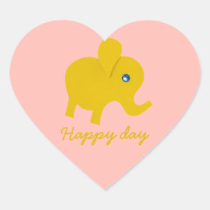 Personalise yellow happy elephant heart sticker