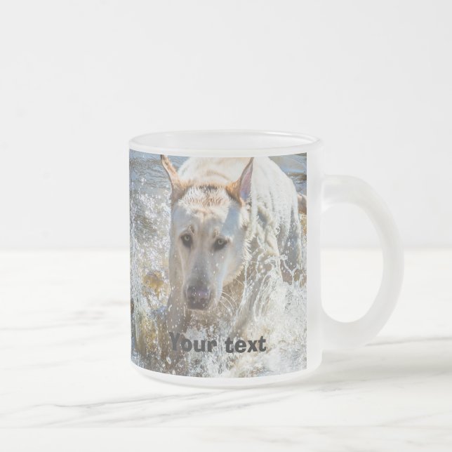 Personalise:  Yellow Labrador Photo Playing Frosted Glass Coffee Mug (Right)
