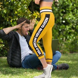 Personalise Yellow Orange Black White Cat Pet Name Capri Leggings