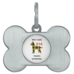 Personalise Yellow Plaid White DOG Bone  Pet ID Tag