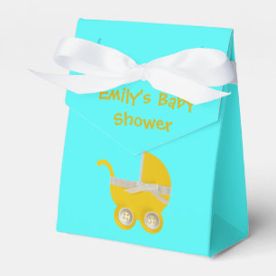 Personalise, yellow stroller and white bow favour box