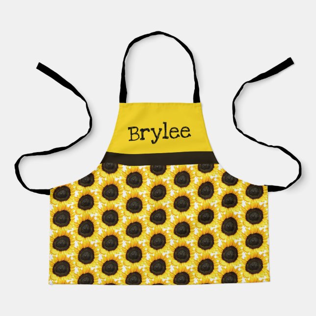 Personalise Yellow Sunflower Craft or Cooking Kids Apron (Front)