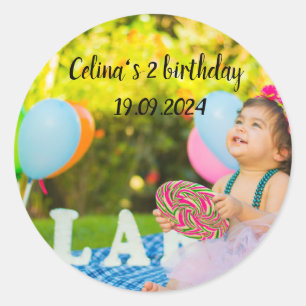 Personalise your babies birthday photo classic round sticker