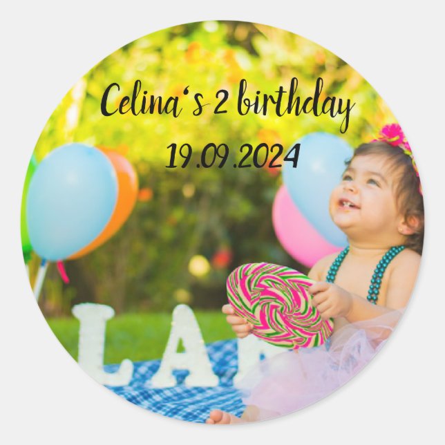 Personalise your babies birthday photo classic round sticker (Front)