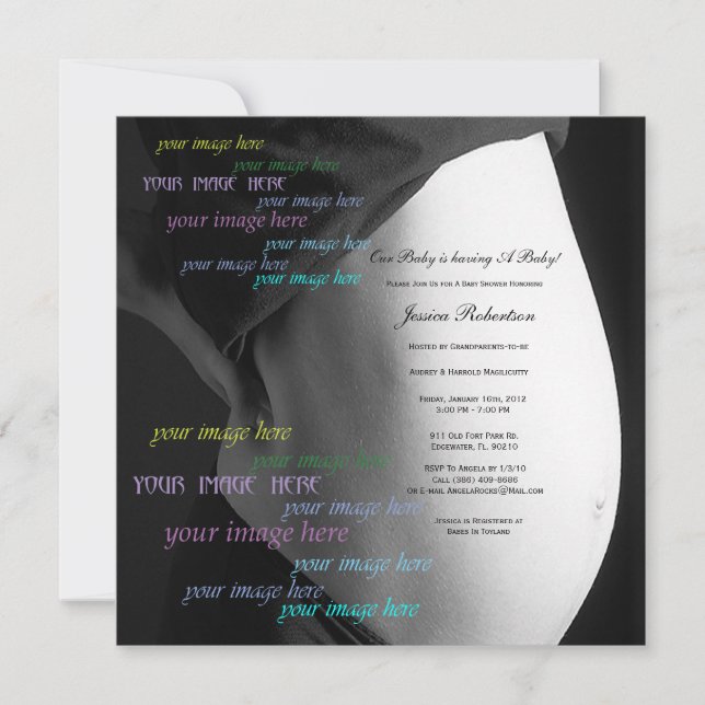 Personalise your Baby Bump, Custom Tummy Writting Invitation (Front)