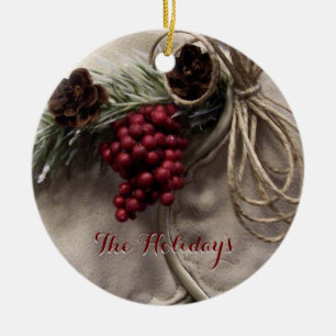 Personalise your Berries and Pinecones Ceramic Tree Decoration