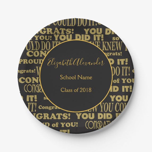 Personalise your Black and Gold graduate Paper Plate (Front)
