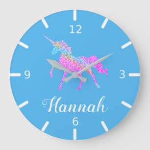 Personalise Your Colourful Unicorn Large Clock
