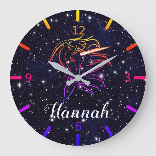 Personalise Your Colourful Unicorn Large Clock (Front)