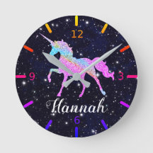 Personalise Your Colourful Unicorn Large Clock