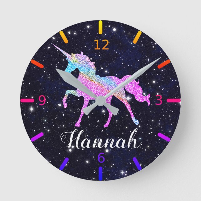 Personalise Your Colourful Unicorn Large Clock (Front)