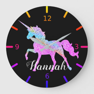 Personalise Your Colourful Unicorn Large Clock