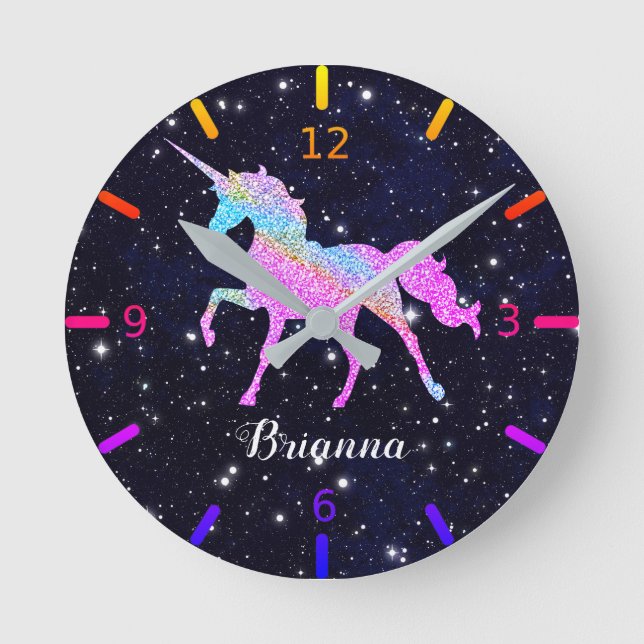 Personalise Your Colourful Unicorn Round Clock (Front)