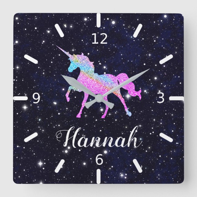 Personalise Your Colourful Unicorn Square Wall Clock (Front)