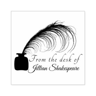 Personalise Your Elegant Logo Feather Quill & Ink Rubber Stamp