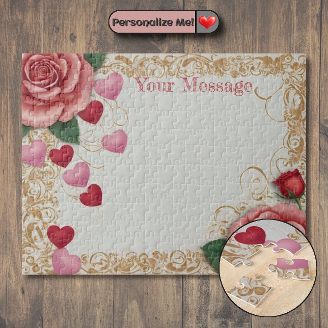 Personalise your Heart and Rose Jigsaw Puzzle (Customizable Heart and Rose Jigsaw Puzzle)