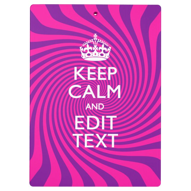 Personalise Your Keep Calm Saying Hot Pink Swirl Clipboard (Back)
