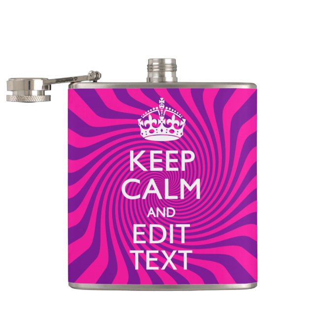 Personalise Your Keep Calm Saying on Pink Swirl Hip Flask (Opened)