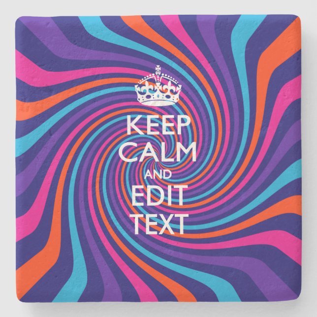 Personalise Your Keep Calm Text Multicolored Swirl Stone Coaster (Front)