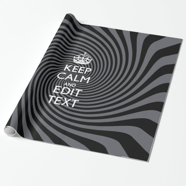 Personalise Your Keep Calm Text on Black Swirl Wrapping Paper (Unrolled)
