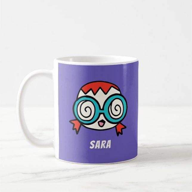 Personalise Your Name with a funny Cartoon Face Coffee Mug (Left)