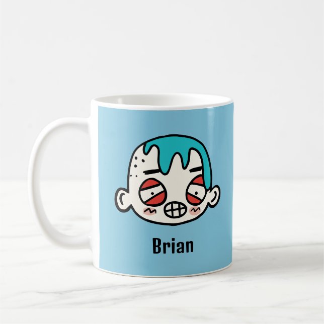 Personalise Your Name with a Funny Cartoon Face Coffee Mug (Left)