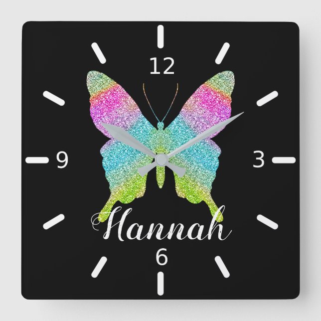 Personalise Your Own Colourful Butterfly Square Wall Clock (Front)