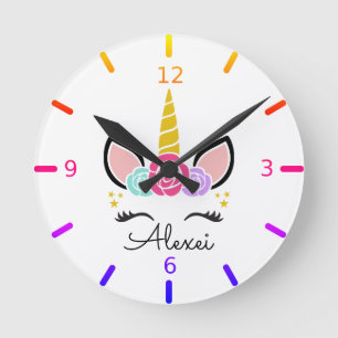 Personalise Your Own Colourful Floral Unicorn Round Clock