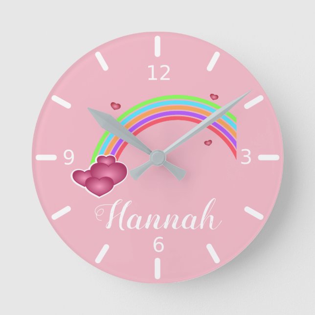 Personalise Your Own Colourful Rainbow Round Clock (Front)