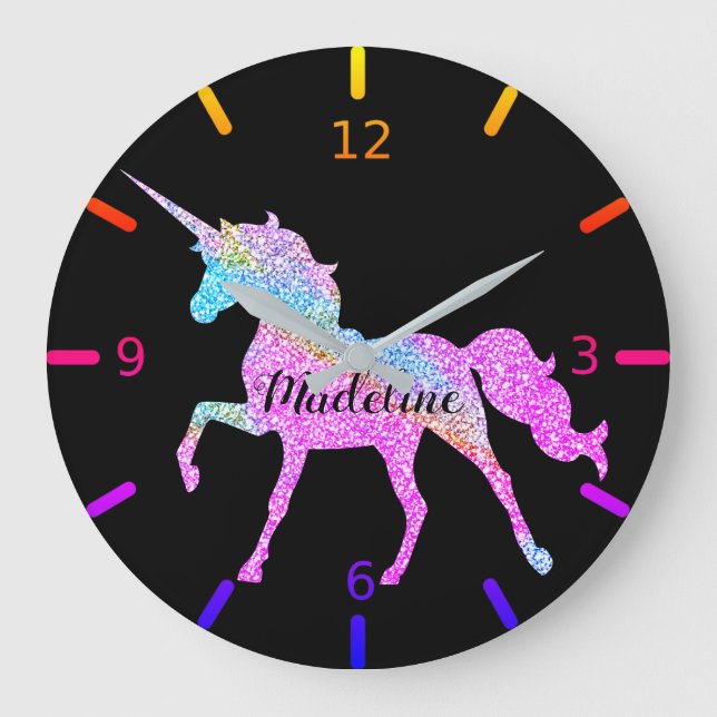 Personalise Your Own Colourful Unicorn Large Clock (Front)