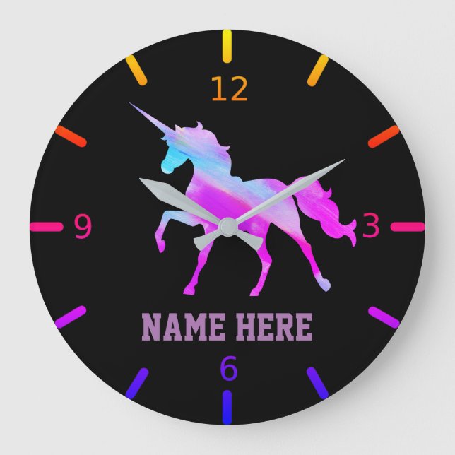 Personalise Your Own Colourful Unicorn Large Clock (Front)