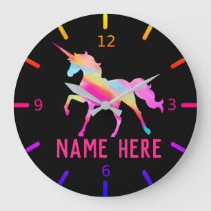 Personalise Your Own Colourful Unicorn Large Clock