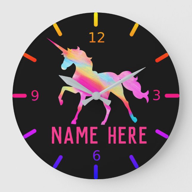 Personalise Your Own Colourful Unicorn Large Clock (Front)
