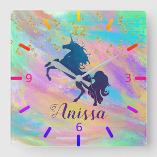 Personalise Your Own Colourful Unicorn Square Wall Clock